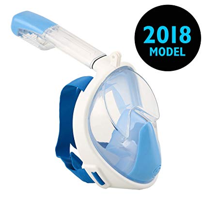 Full Face Snorkel Mask - 180°Panorama Seaview, Easy-breathe, Anti-fog, Shatterproof with Camera Mount for Adult/Kids Scuba Diving Water Sports (updated version)