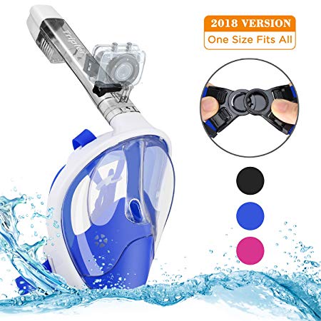 Tripler Snorkel Mask Full Face for Adults Kids, 3 Colors | 2018 Version | 180° Panoramic and Extra GoPro Mount | Larger and Separate Breathing Chamber for Freer Breathing