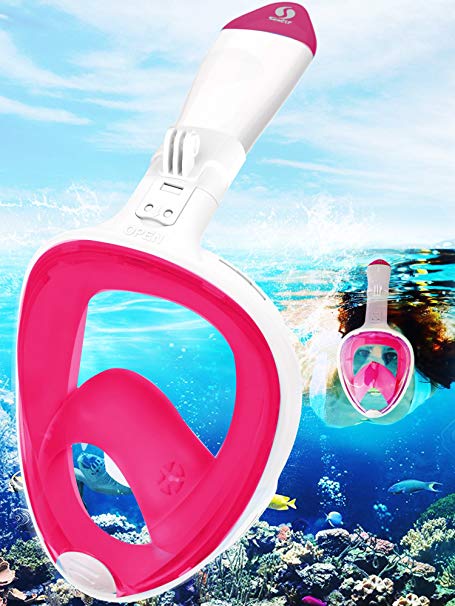 Easybreath Snorkeling Mask Seaview 180 Degree Panoramic Foldable Scuba Diving Mask Anti-leak Anti-fog with Removable Camera Mount Detachable Silica Earplugs PVC Clear Packing Bag for Adult and Youth
