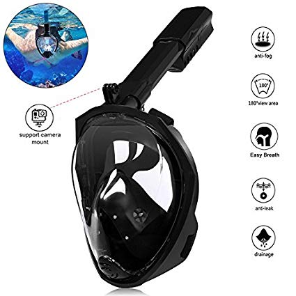 New Design Snorkeling Diving Mask Full Face Anti-Fog and Anti-Leak Snorkel Mask 180 ¡ãPanoramic Wide View with Camera GoPro Mount Set for Outdoor Ocean See Swimming