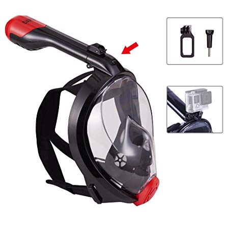 DAXGD Snorkeling Full Face Diving Mask, 180 Degree View, Anti-Fogging and Anti-Leaking with Detachable Support Frame for Action Camera(Black)