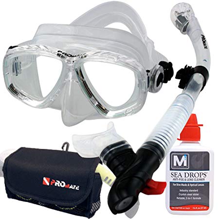 Promate Scuba Dive Mask Snorkel Set SeaDrops Defog Gear Bag for Snorkeling Scuba Diving