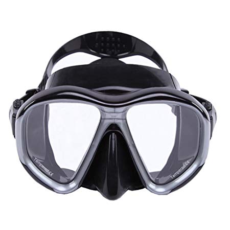 Diving Mask, Whale Adult Snorkeling Dive Mask with Tempered Glass Lenses, Safety Anti-Fog Swim Mask with Protection Case(Gray)