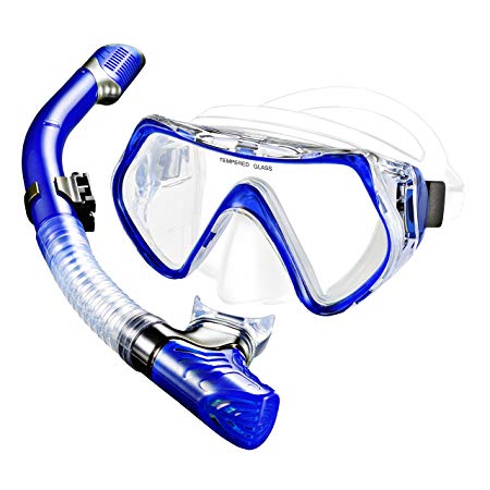 Mpow Dry Snorkel Mask, Anti-fog Mask and Scuba Snorkel Mask, Tempered Glasses and Food-grade Silicone, Panoramic and Clean View, for Underwater Swimming, Snorkeling and Diving