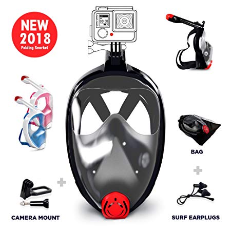 Full Face Snorkel Mask - Snorkel Set - NEW m. 2017 - Scuba Mask - Best Diving Mask with GoPro Adapter - Seaview 180 Panoramic Snorkel Mask - Anti Fog Snorkeling Mask - Swim Mask for Women Men Youth