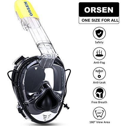 ORSEN Snorkel Mask Full Face 180°View Diving Mask With Action Camera Mount, Anti-fog Anti-leak Technology, Ear Pressure Equalization And ONE SIZE FOR ALL ADULTS AND KIDS