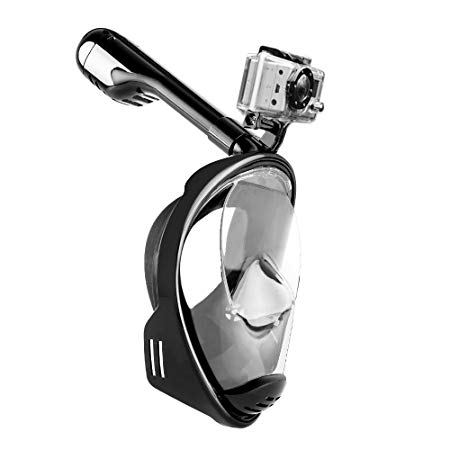 Newdora Full Face Snorkel Mask, New Foldable Diving Snorkeling Scuba Mask Full Face with Detachable Action Camera Mount Pivot Arm and Earplug, 180° Large View Anti-fog Anti-leak