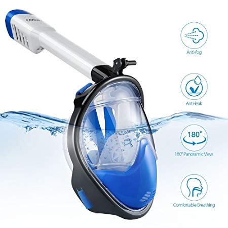 COSUPA Full Face Snorkel Mask, Surface Snorkeling Face Mask for Easy Breathing and Panoramic Vision, with Dry Snorkel, Anti-Fog & Anti-Leak System and GoPro Mount
