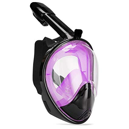Snorkel Mask Full Face, 180° Panoramic Full Scuba Face Mask, with Large View Area Anti-Fog Anti-Leak GoPro Compatible for Adults & Kids