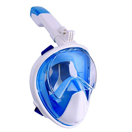 Foldable 180° Full Face Snorkel Mask, Panoramic View Free Breathing Snorkeling Mask, Detachable Camera Mount Pivot Full Face Diving Mask Waterproof Anti-Fog Adjustable Head Straps for Adults, Youths
