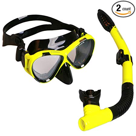 ANGGO Snorkel Set, Adults Recreation Anti-fog Film Diving Mask Snorkel Set, Tempered Glass Diving Mask and Dry Top Snorkel for Swimming and Diving