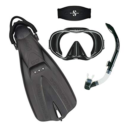 ScubaPro Solo Dive Mask w/Mask Strap Cover, Escape Semi-Dry Snorkel & GO Travel Fin