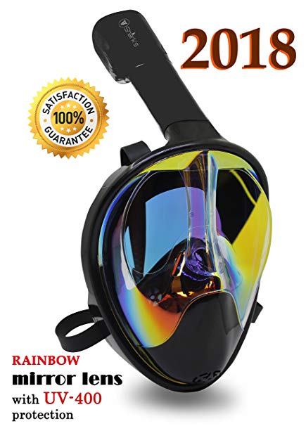 Snorkel Mask Full Face- EasyBreath - 180? Panoramic Seaview - Rainbow Mirror Lenses HD - Design Scuba Mask - Anti-Leak & Anti-Fog - Adjustable Silicone Straps
