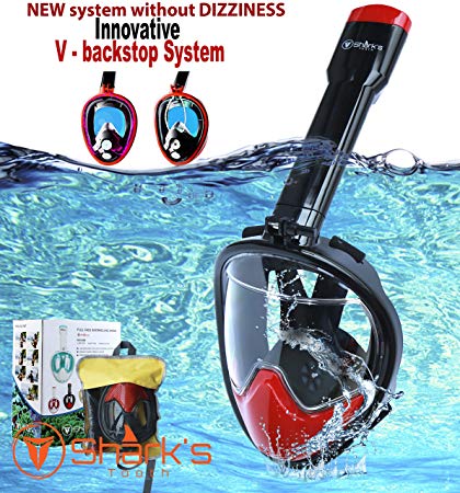 Snorkel Mask Full Face- Easy Breath- 180⁰ Panoramic Seaview- Innovative V Backstop Technology With Four Valves- Scuba Mask- Diving Mask- Anti-Leak&Anti-Fog- GoPro Mount