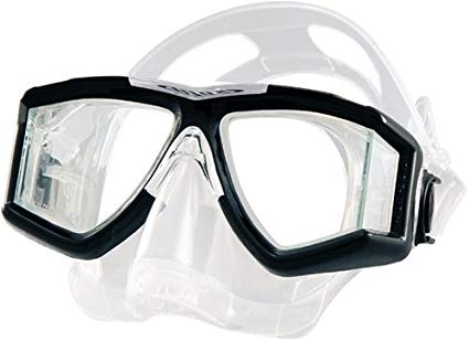 New Tilos Double Lens Panoramic View Scuba Diving & Snorkeling Mask with Purge (Black Frame/Clear Silicone)