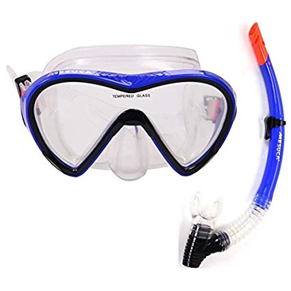 MESUCA Panoramic Wide View Diving Mask Dry Snorkel Set For Junior And Adult