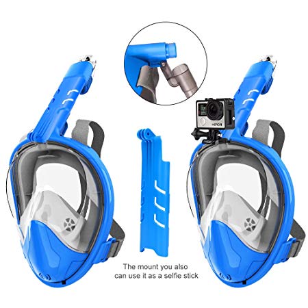 Snorkel Rock Snorkel Mask Anti-Fog Anti-Leak, 180°Panoramic Full Face Design with Wide Viewing Area for GoPro