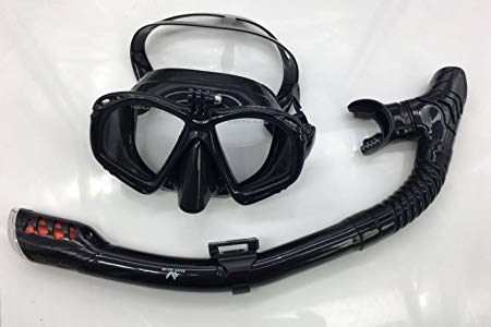 Elite Wear Diving Mask Snorkeling Set Goggles Tube with Action Mount All Black
