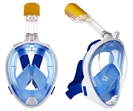 (2018 REDESIGN) Full Face Snorkel Mask, 180° Panoramic view full mask, Easy breathe, Anti-fog, Anti leak, anti-glare Snorkeling Gear, Go Pro mount, Adult and Kids snorkel sets.