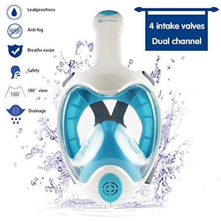 Siliber Full Face Snorkel Mask 180 Panoramic View with Anti-Fog & Anti-Leak Snorkeling Design for Adults