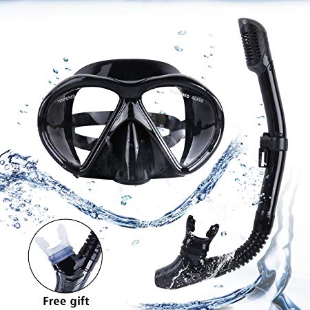 Adult Diving Snorkel Set - Alfreco Anti-fog Panoramic Scuba Mask Dry Top Snorkel with Waterproof Tempered Glass for Swimming and Diving
