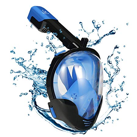 Full Face Snorkel Mask 180° Panoramic View Snorkeling Diving Mask Goggle Anti-Leak Anti-Fog Easy Breathing with Adjustable Head Straps for Adults(L,XL SIZE)