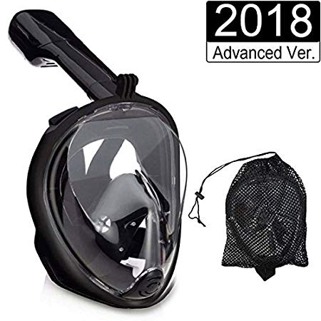 ZONV Full Face Snorkel Mask 180°Panoramic View,Diving Mask with Anti-fog Anti-leak - Full Dry Free Breathing Tubeless Snorkeling Mask for Adults Youth Kids