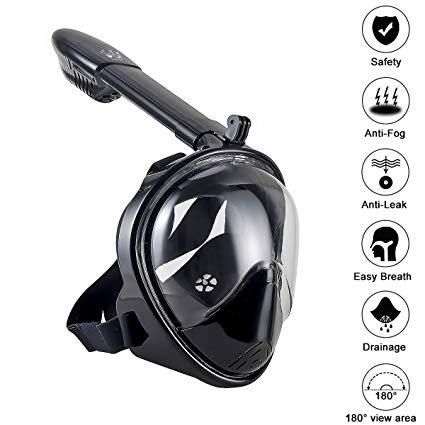 Full Face Diving Mask Swimming Mask 180° Panoramic View Anti-Fog Anti-Leak Snorkel Mask Snorkeling Mask with Adjustable Head Straps for Adult Kids Kit Equipment