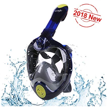 TECKEPIC 2018 Newest Version Snorkel Mask Full Face 180Degrees Panoramic View Anti-fog Anti-leak Diving Masks Set with Detachable Sports Camera Mount