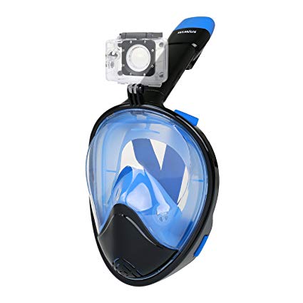 WiMiUS 180°Full Face Snorkel Mask with Action Camera Mount Anti-Fog Anti-Leak Prevents Gag Full Face for Adults Kids