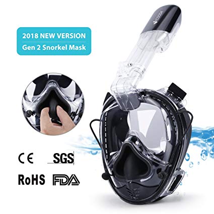 VICOODA Full Face Snorkel Mask for Kids and Adults [2018 New Version], 180° Panoramic View, Anti-Fog, Anti-Leak, One Size Snorkeling Mask with GoPro Mount, Head Full Face Snorkel Mask